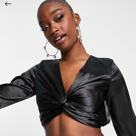 First distraction the label satin twist crop top in black - Picture 1 of 6